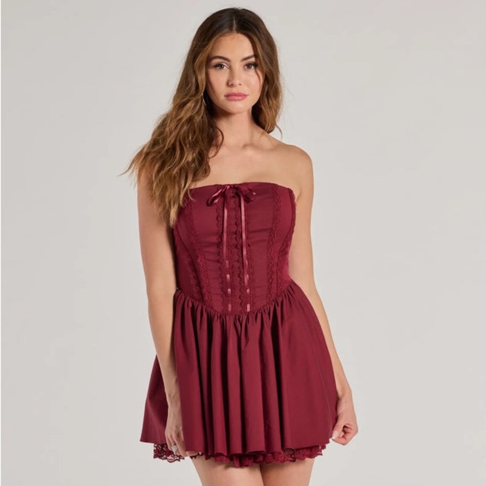 Windsor Adorably Flirty Lace Trim Drop Waist Skater Dress Sz S